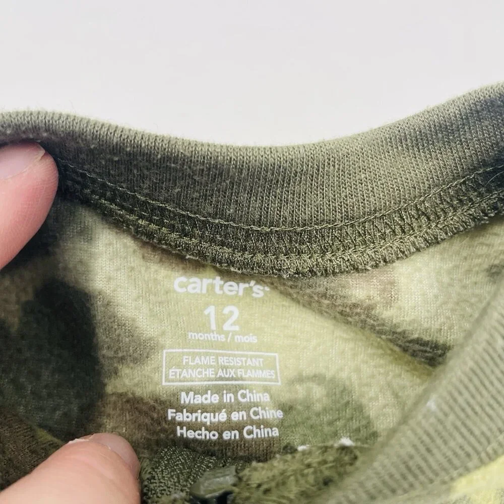 Carters Baby Boys 12 Months Lot of 2‎ One Piece Camo Fleece Footed Pajamas 1678